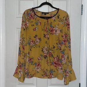Plus Size Zac and Rachel Mustard and Floral Long-sleeve Blouse